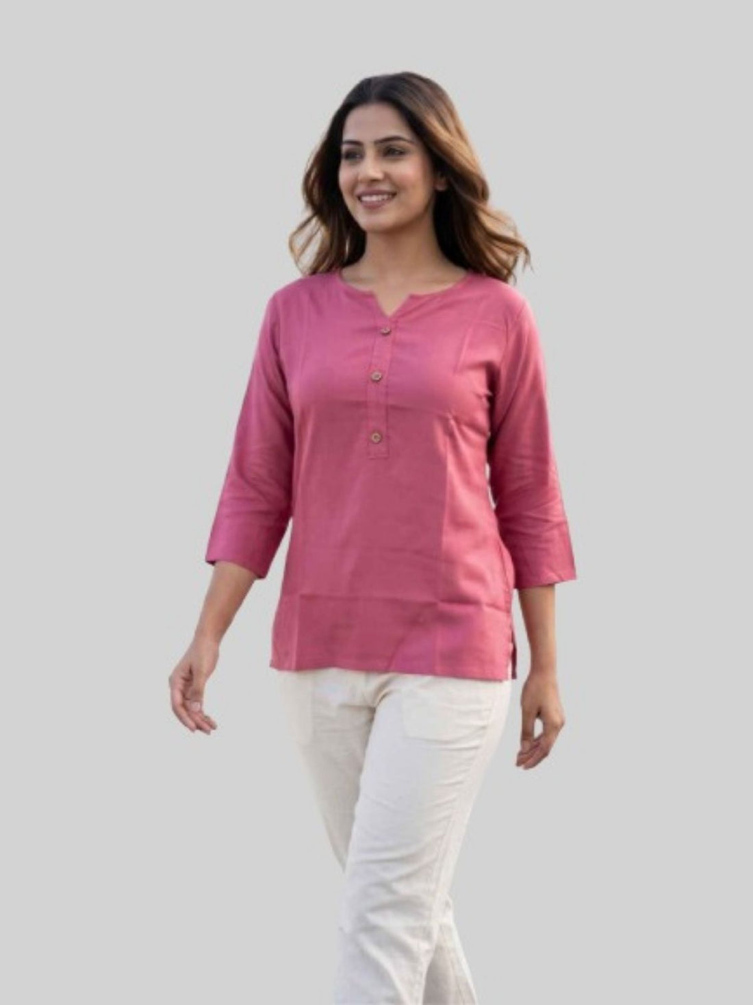 Women Peach Rayon Short Kurti