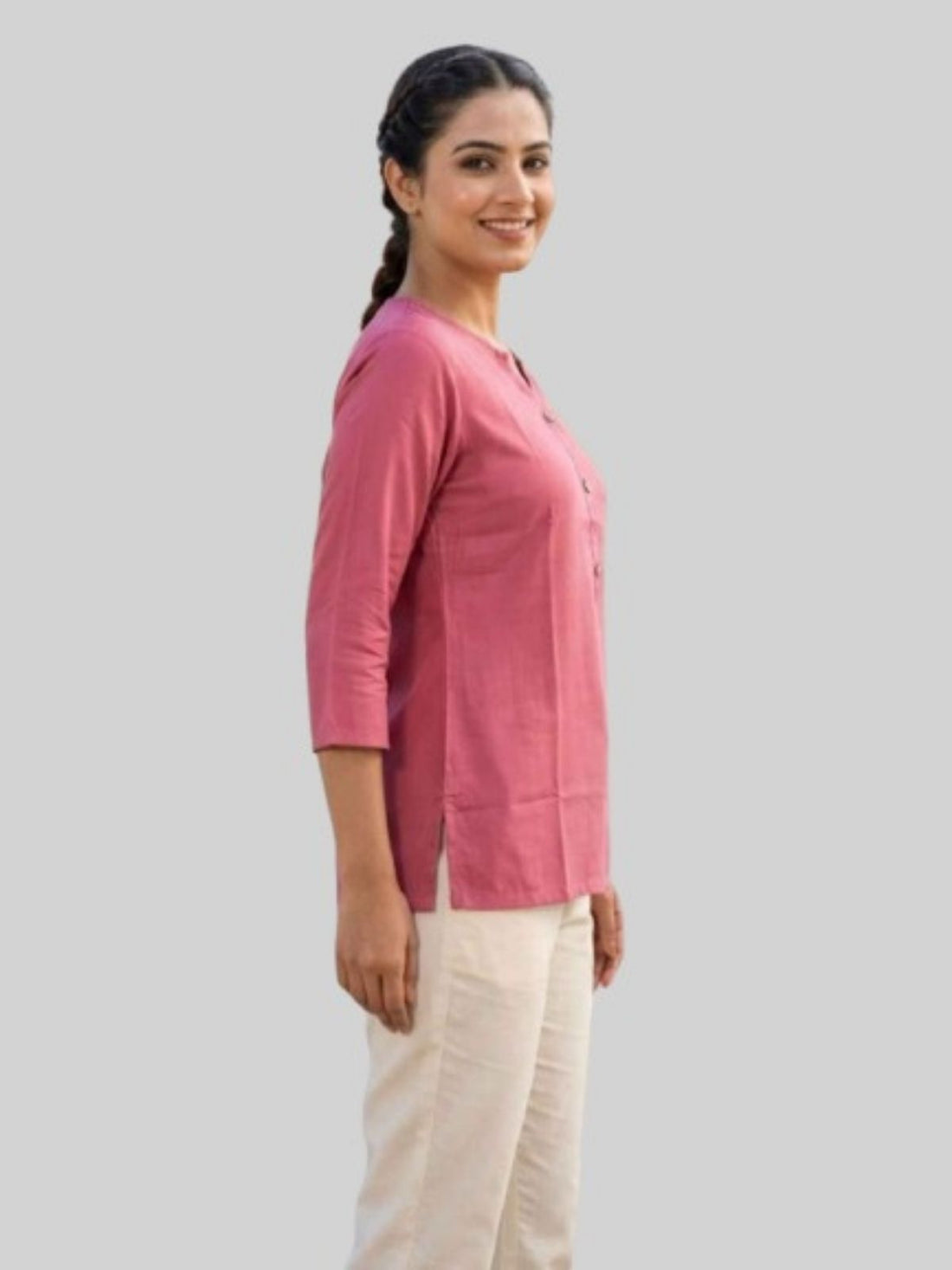 Women Peach & TealBlue Rayon Short Kurti