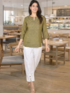 Mustard Handloom Cotton Yoke Top