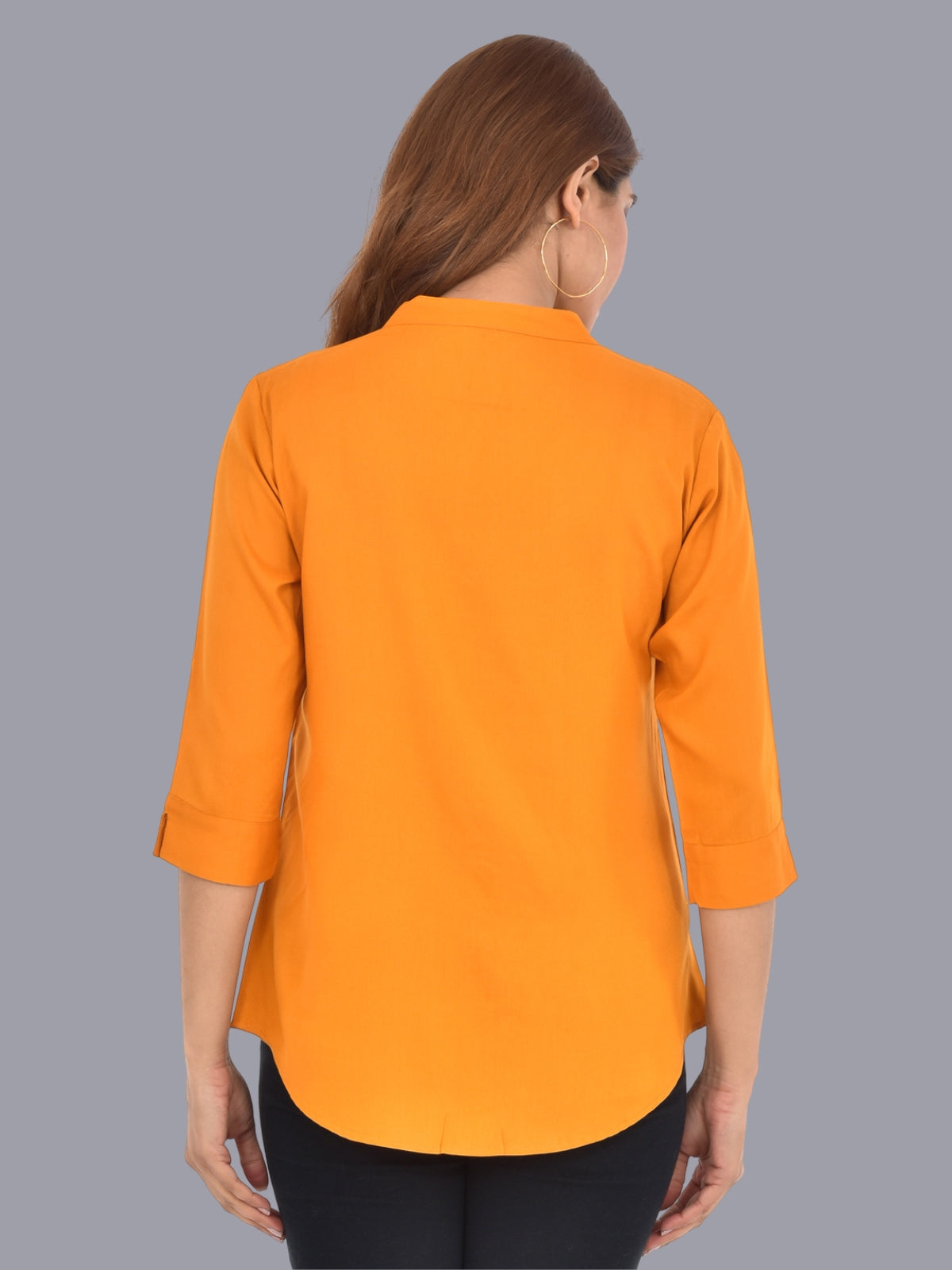 Womens Mustard Regular Fit Chinese Collar Rayon Shirt