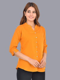 Womens Mustard Regular Fit Chinese Collar Rayon Shirt