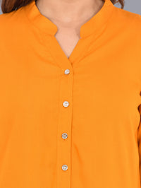 Womens Mustard Regular Fit Chinese Collar Rayon Shirt