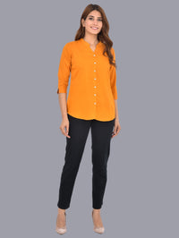 Womens Mustard Regular Fit Chinese Collar Rayon Shirt