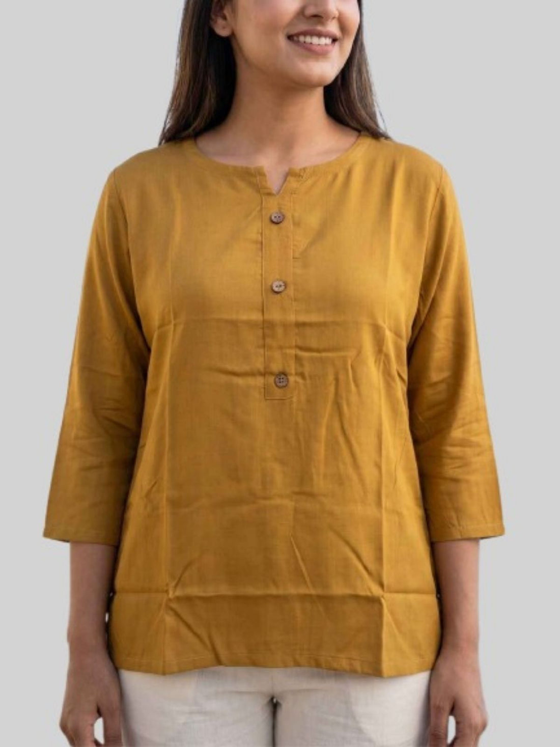 Women Camel & LightGrey Rayon Short Kurti