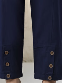 Womens Navy Blue Side Pocket Pure Cotton Straight Cargo Pant