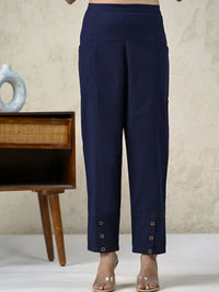 Womens Navy Blue Side Pocket Pure Cotton Straight Cargo Pant