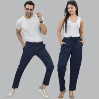 Quaclo Couple Navy Blue 5 Pocket Twill Straight Cargo