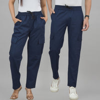 Quaclo Couple Navy Blue 5 Pocket Twill Straight Cargo