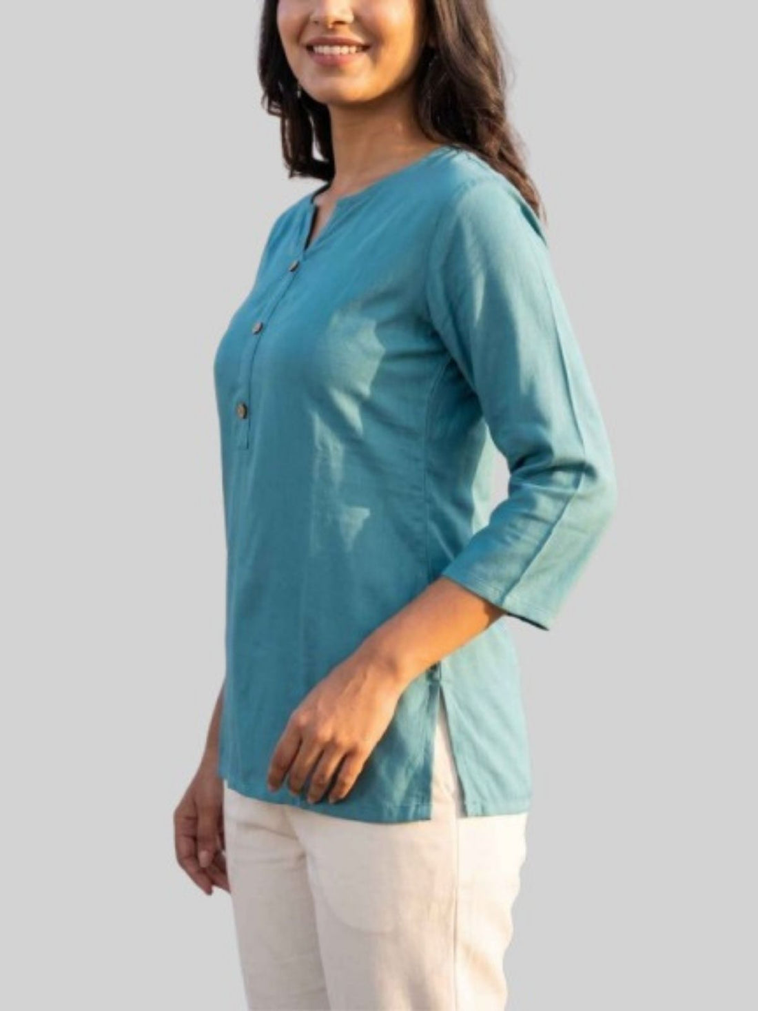 Women Light Grey & Wine Rayon Short Kurti