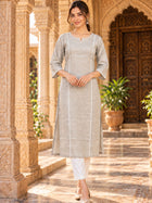 Off White South Cotton straight Kurti with Lace
