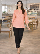 Orange Handloom Cotton Yoke Top