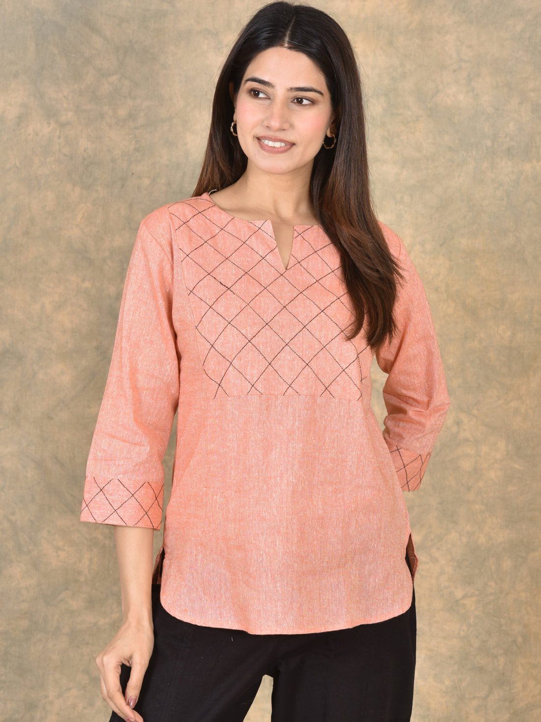 Handloom Cotton Yoke Top Combo Pack of 2 –  Orange & Pink