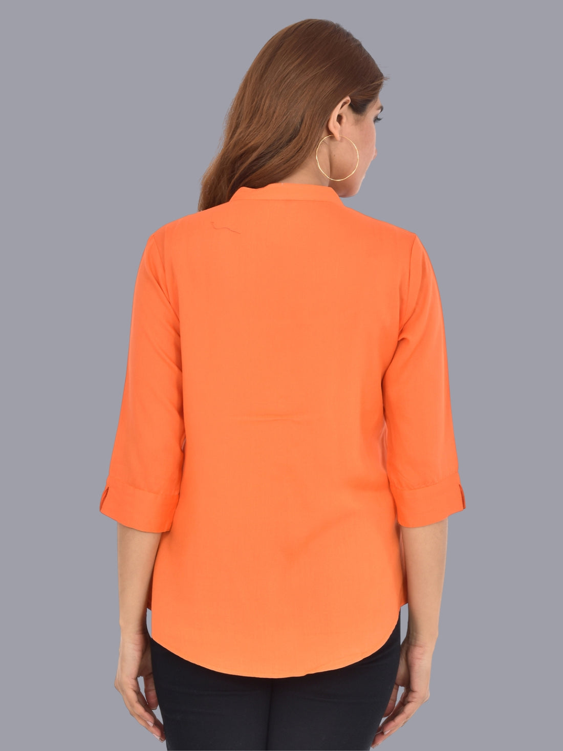 Womens Peach Regular Fit Chinese Collar Rayon Shirt