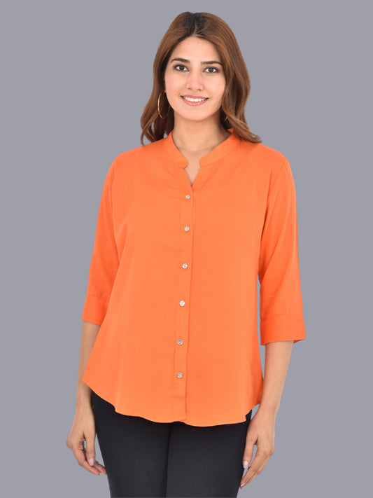 Womens Peach Regular Fit Chinese Collar Rayon Shirt