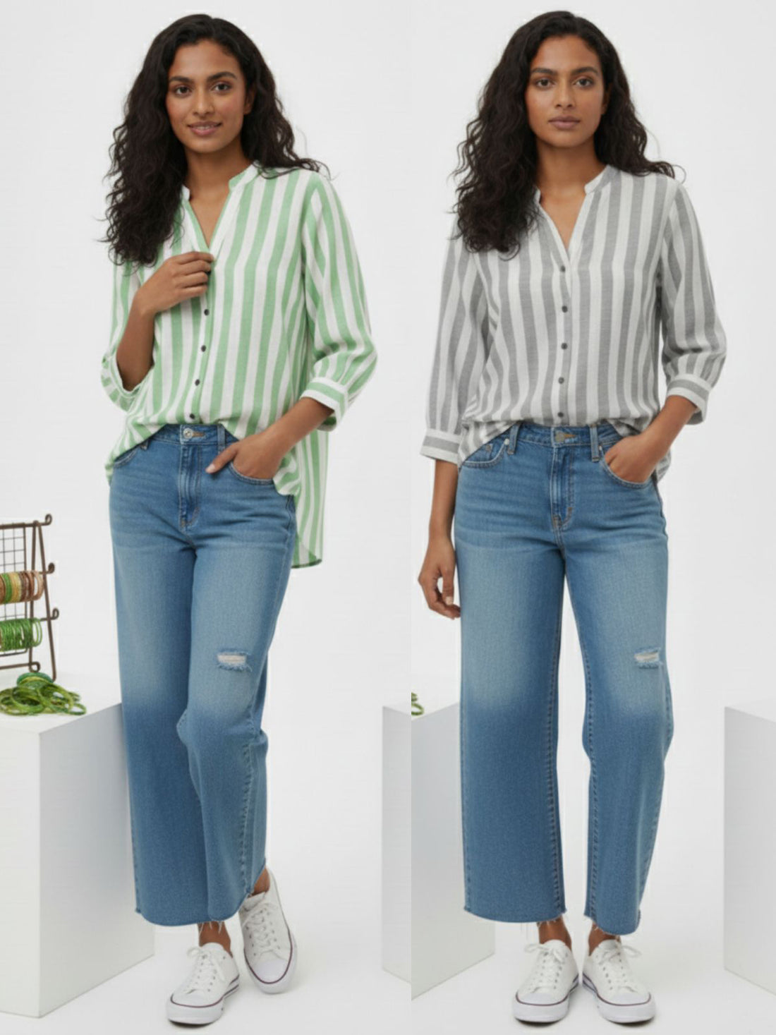 Pack Of 2 Green And Grey Shoulder Stripe Shirts