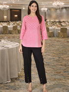 Pink Handloom Cotton Yoke Top