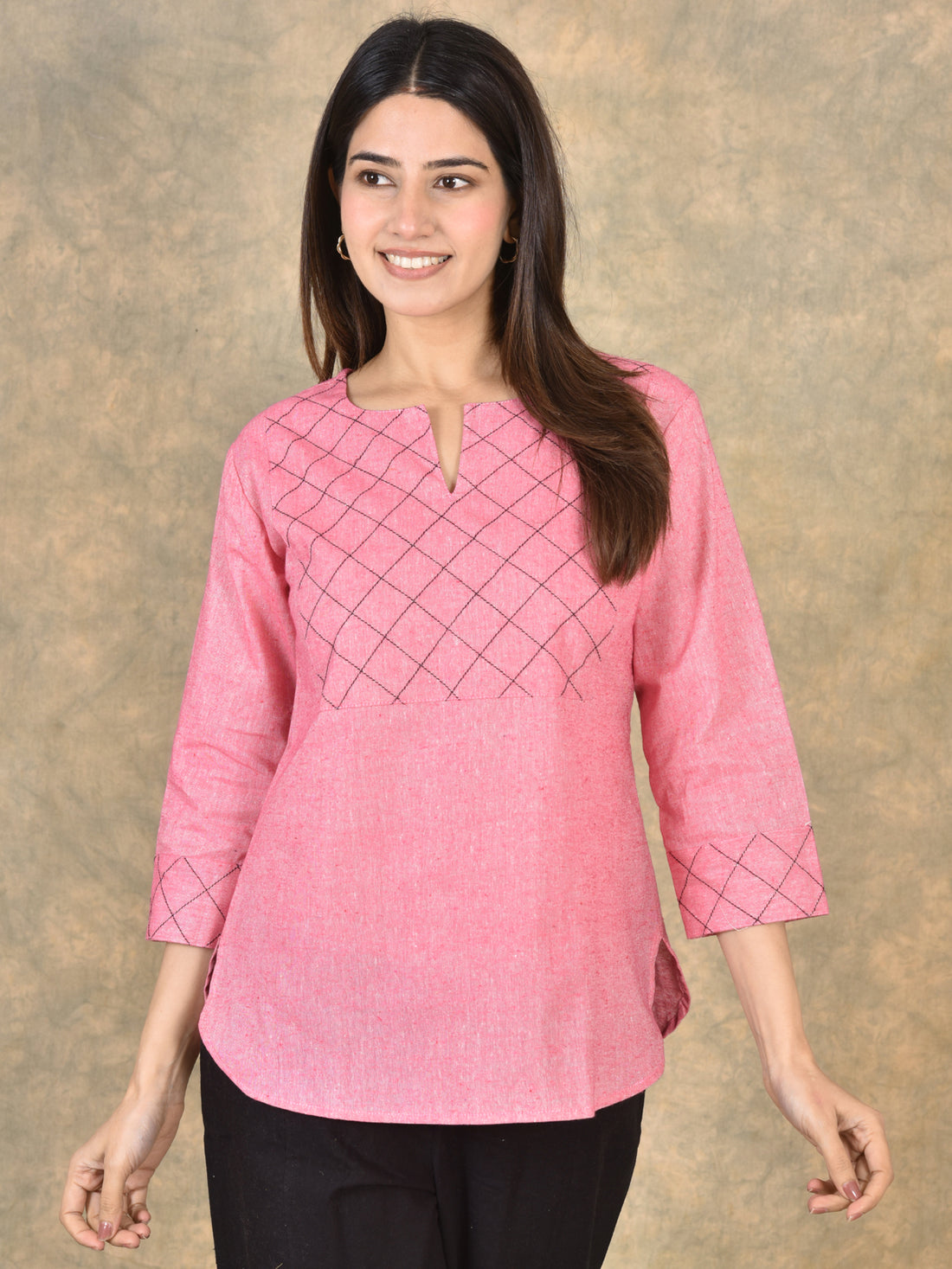 Handloom Cotton Yoke Top Combo Pack of 2 –  Pink & Tealblue