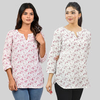 Pack Of 2 Womens Regular Fit Pink And Maroon Vactor Printed Tops Combo