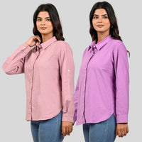 Women Pink And Purple Solid Airy Linen Cotton Shirts Combo