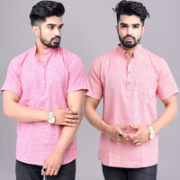 Pack of 2 Mens Solid Pink And Red Khadi Cotton Short Kurta Combo