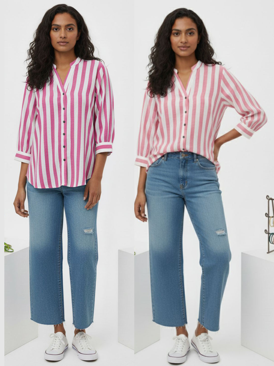Pack Of 2 Pink And Red Shoulder Stripe Shirts