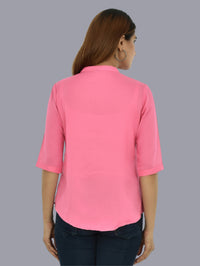 Womens Pink Regular Fit Chinese Collar Rayon Shirt