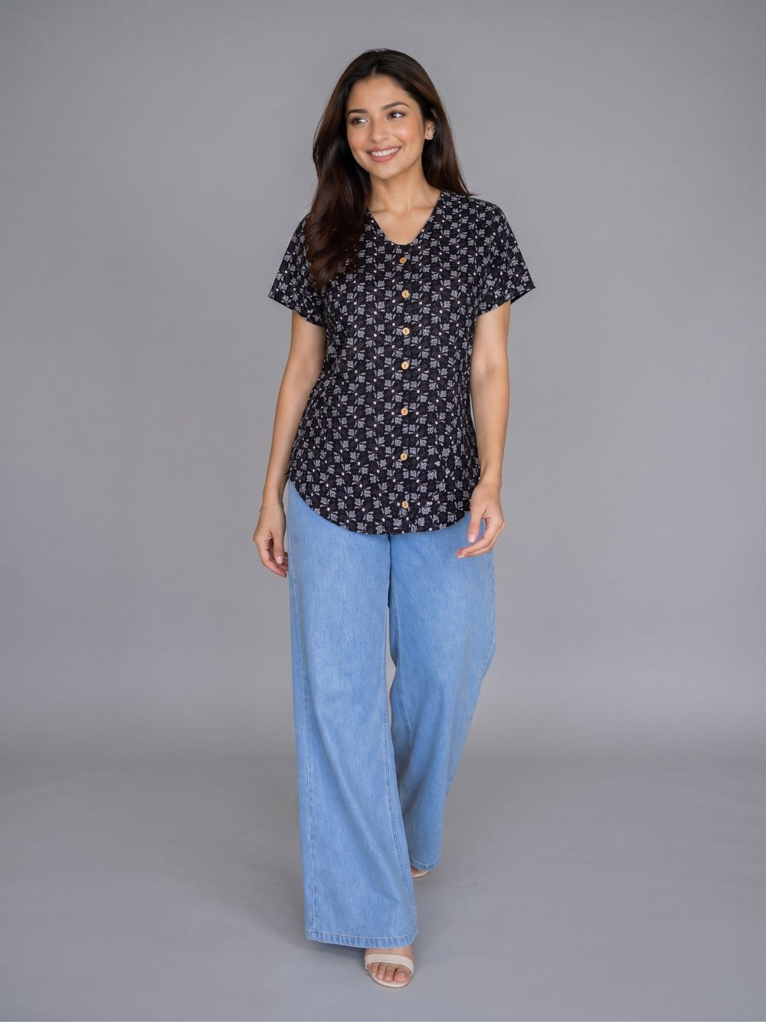 Jaipuri Dark Brown Printed Cotton Top-03