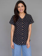 Jaipuri Dark Brown Printed Cotton Top-03