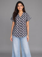 Jaipuri Black & White Printed Cotton Top-04