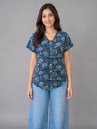 Jaipuri Blue Printed Cotton Top-06