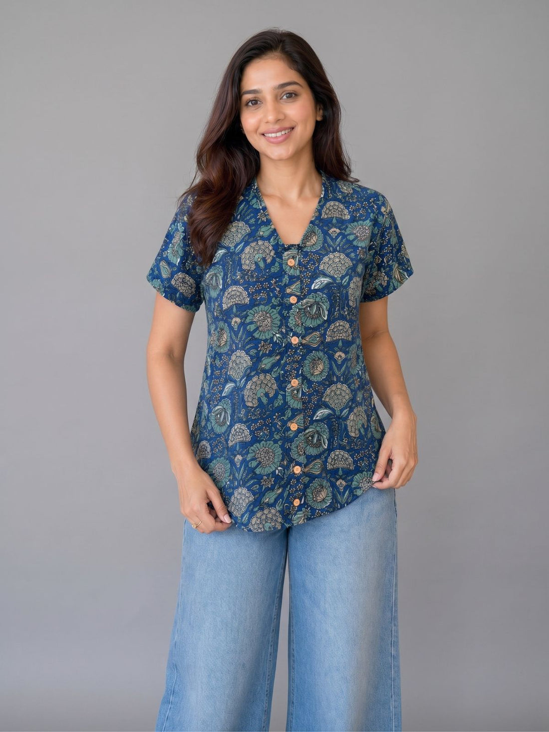 Jaipuri Blue Printed Cotton Top-06