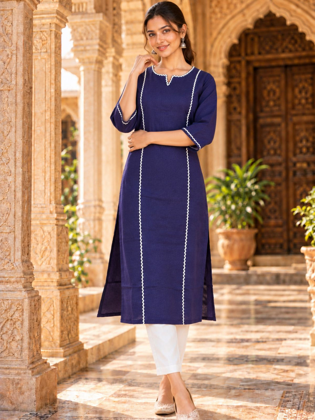 Purple South Cotton straight Kurti with Lace