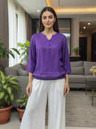 Purple Viscose Elastic Waist Tops