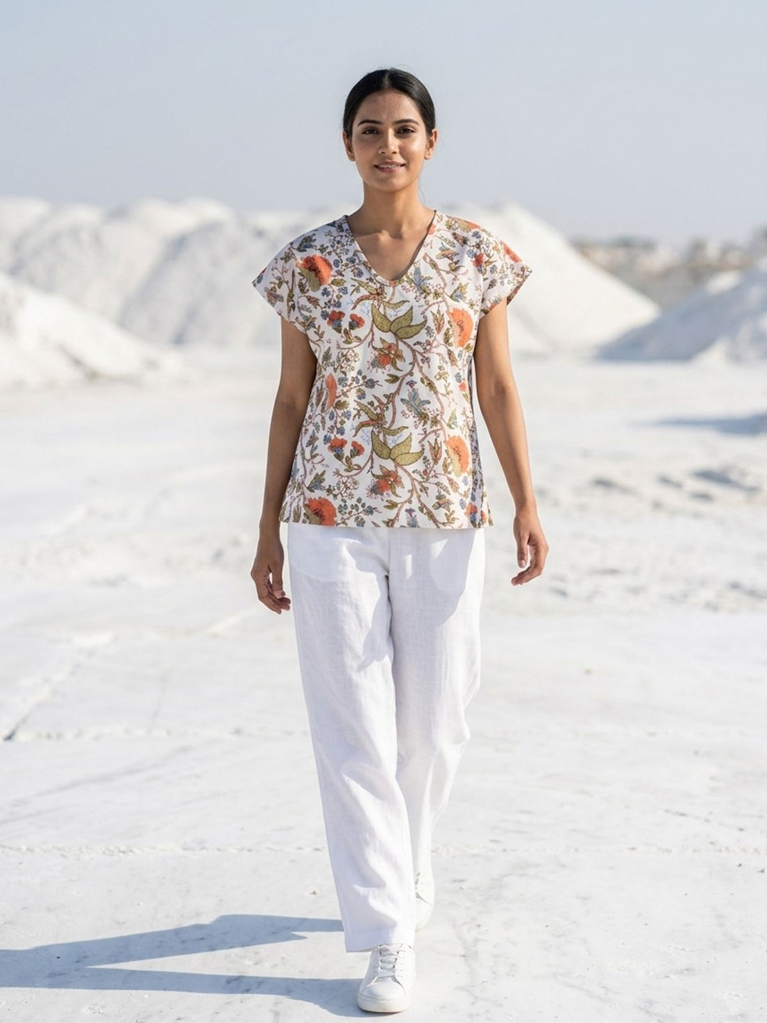 Airy Linen Printed Tops-CF-002