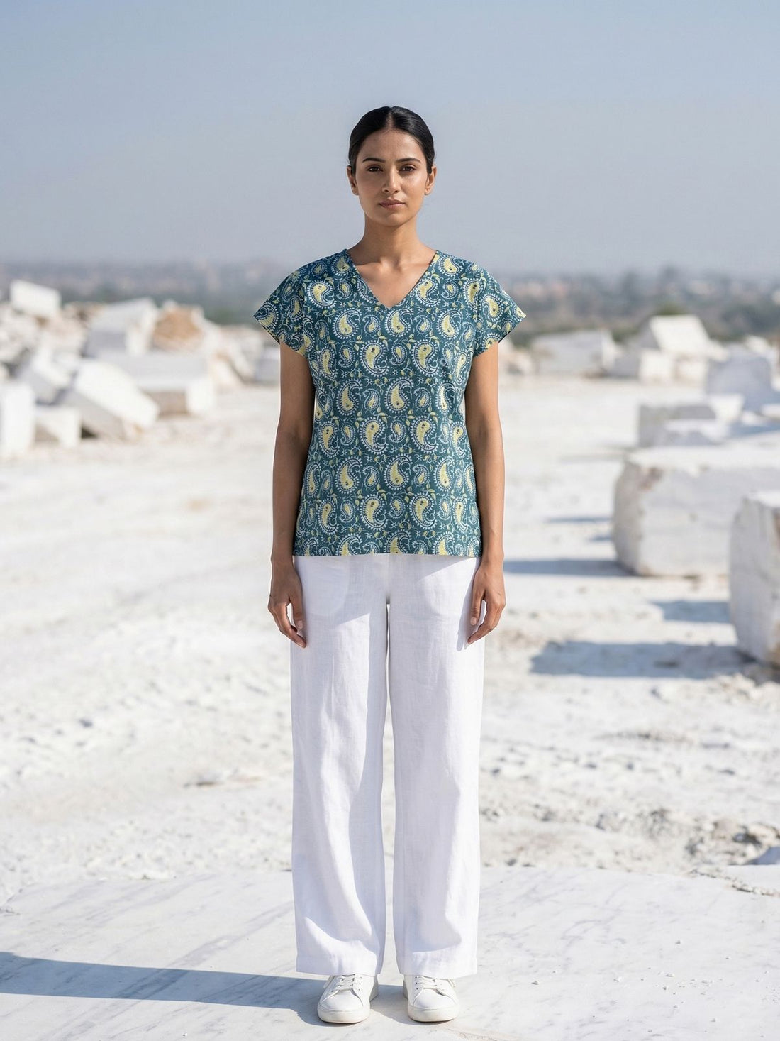 Airy Linen Printed Tops-CF-003