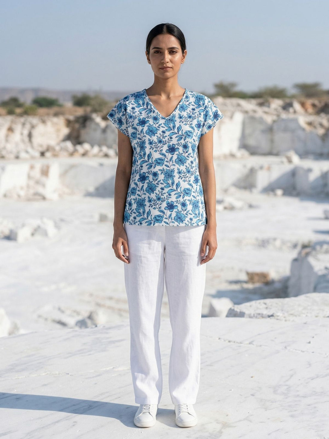 Airy Linen Printed Tops-CF-004