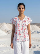 Airy Linen Printed Tops-CF-005