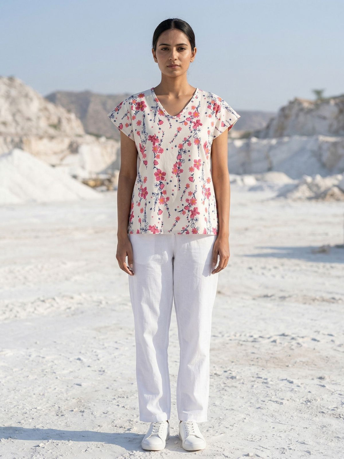 Airy Linen Printed Tops-CF-005