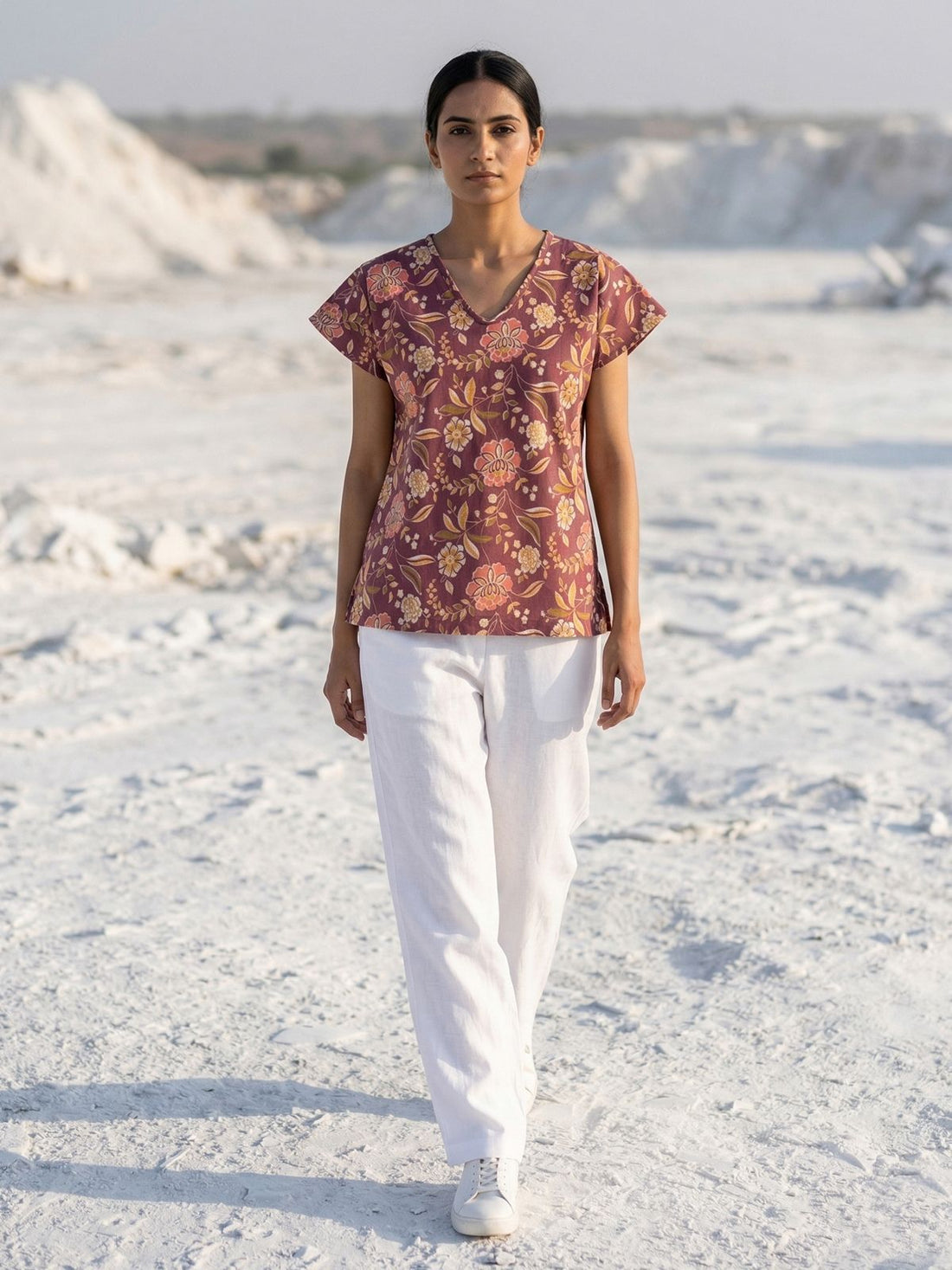 Airy Linen Printed Tops-CF-006