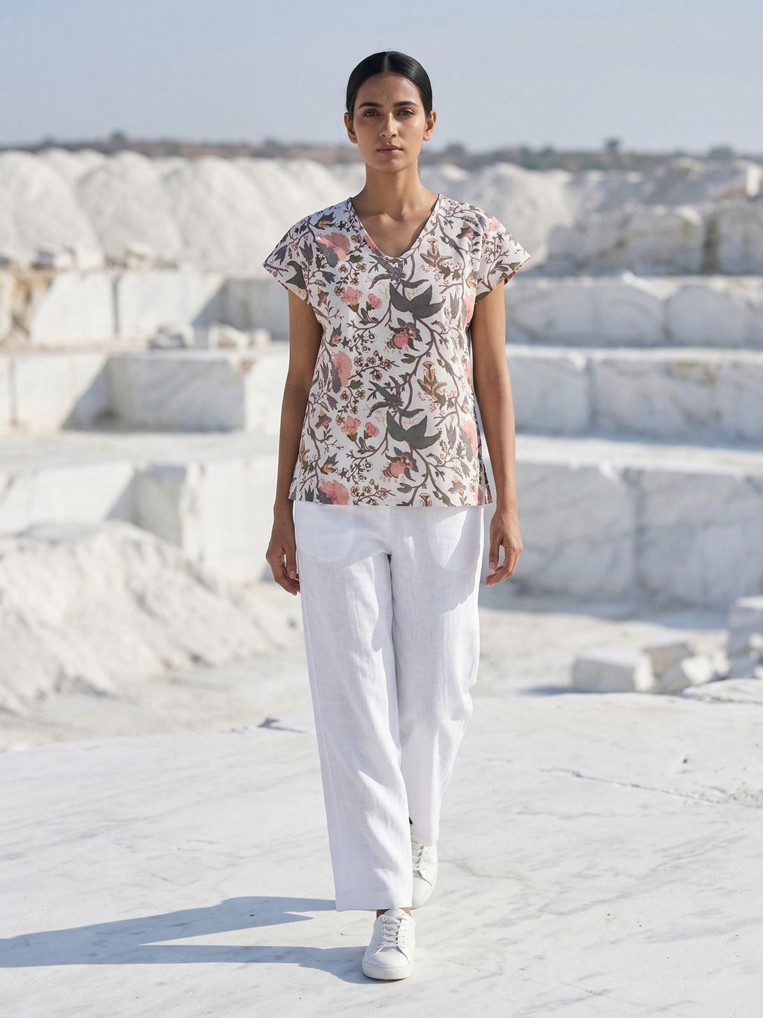 Airy Linen Printed Tops-CF-007