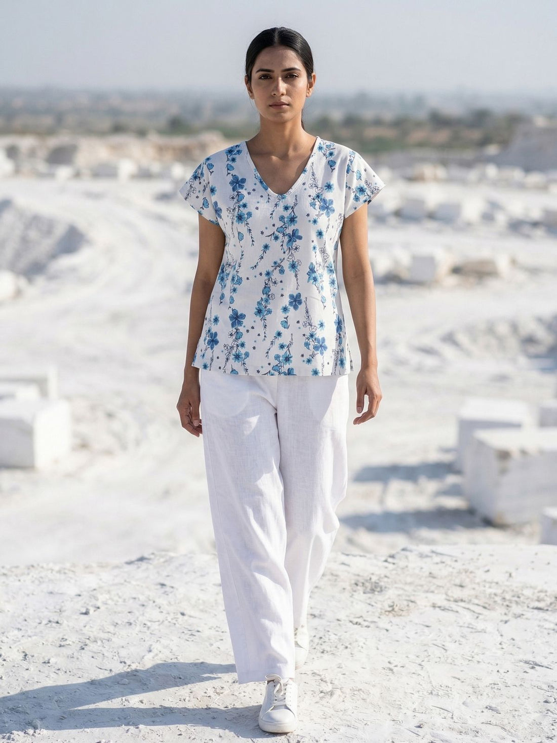 Airy Linen Printed Tops-CF-008