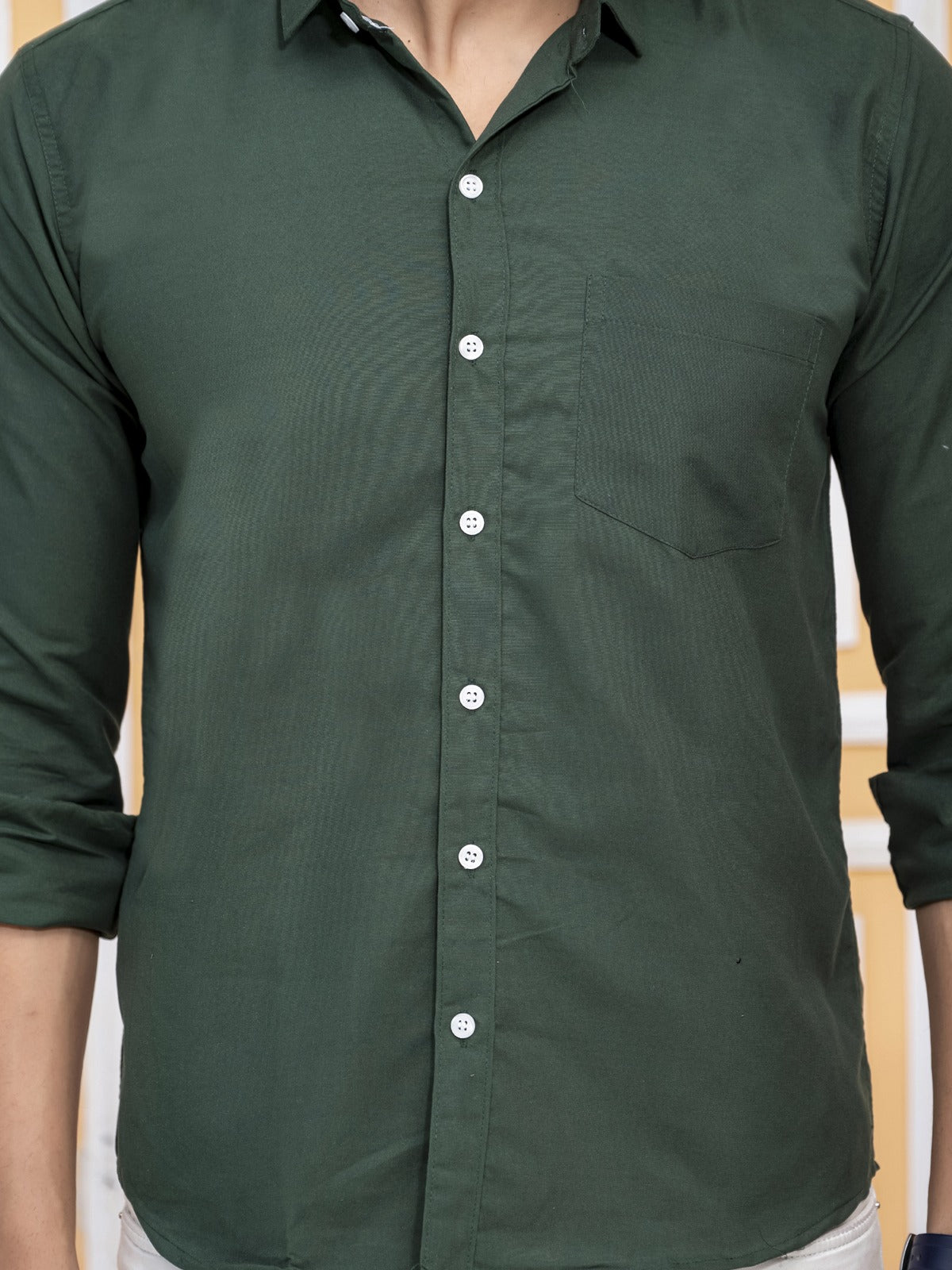 Mens Solid Bottel Green Full Sleeve Cotton Blend Shirt