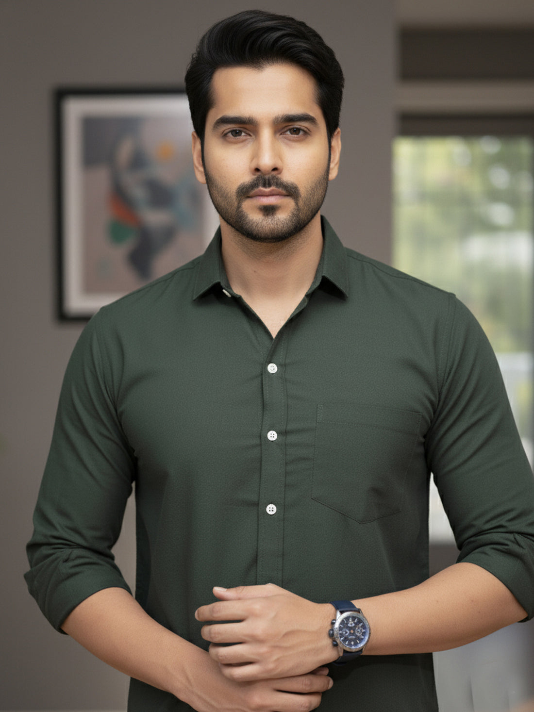 Bottle Green and Black Full Sleeve Shirt