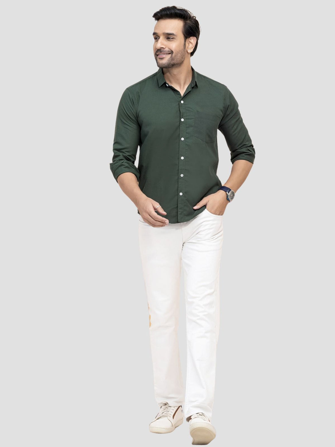 Bottle Green and Peach Full Sleeve Shirt