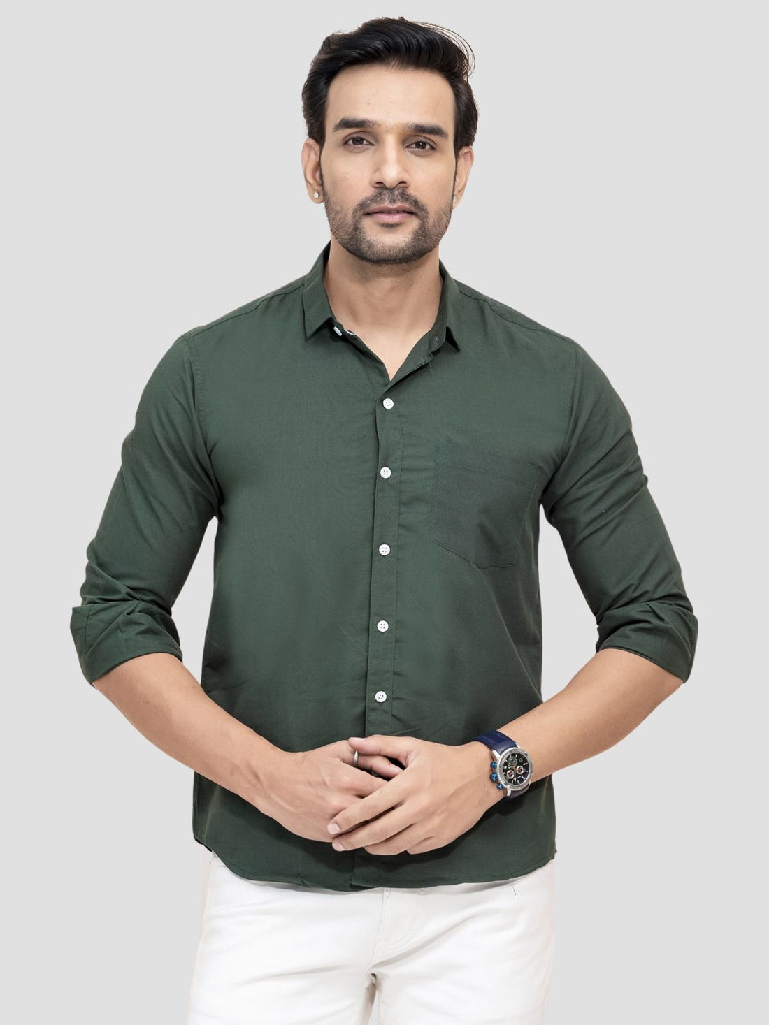 Bottle Green and White Full Sleeve Shirt