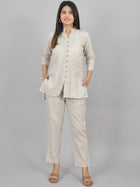 Womens Solid Beige Cotton Top-Pyjama Co-Ords Set