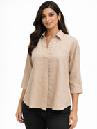 Beige Airy Linen Pleated Cotton Top