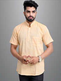 Pack of 2 Mens Solid Beige And Blue Khadi Cotton Short Kurta Combo