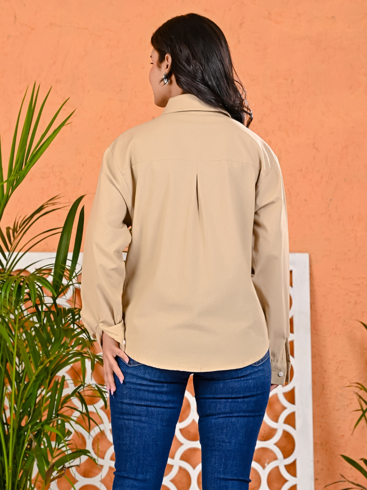 Pack Of 2 Womens Beige And Black Cotton Loose Fit Shirt Combo