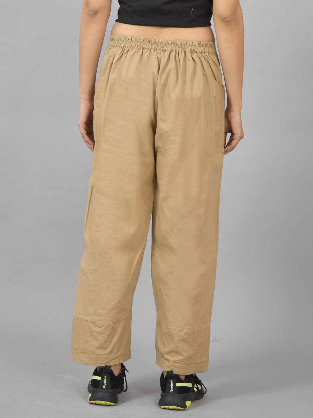Womens Beige Side Pocket Pure Cotton Straight Cargo Pant